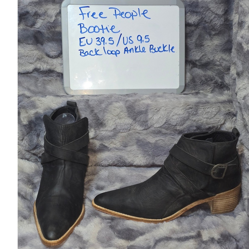 NEW Free People Back Loop Black Leather‎ Buckle Booties EU 39.5 US 9.5